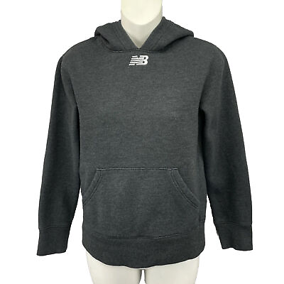 #ad New Balance YOUTH Hooded Sweatshirt YOUTH M Gray Embroidered Cotton $12.79