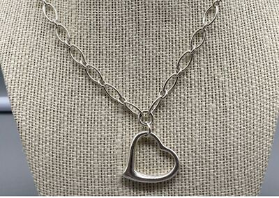 #ad Sterling Silver 925 Open Heart Pendant Choker Round Link Chain Necklace 16quot; $79.99