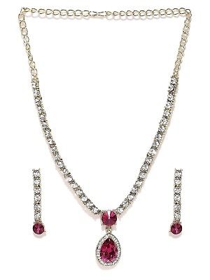 #ad Gold Plated Sparkling Solitaire Faux Ruby Necklace Set For Women ZPFK5184 Red AU $90.24