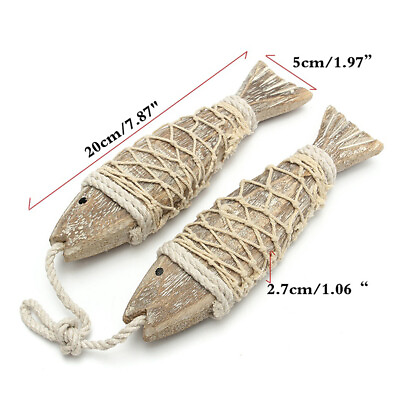 #ad 2 Pcs Nautical Wooden Carved Fish Pendant Wall Hanging Home Party Decor Vintage $11.86