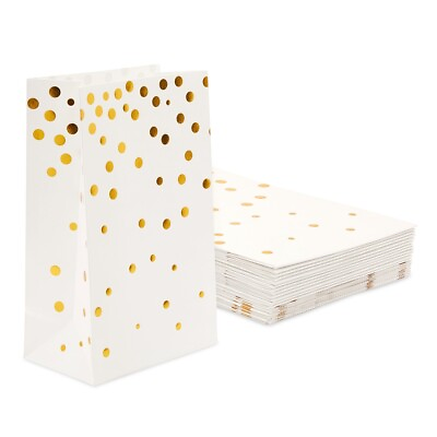 #ad 24 Pack Paper Gift Bags Gold Foil Dots Design White 5.5 x 8.6 x 3 Inches $13.99