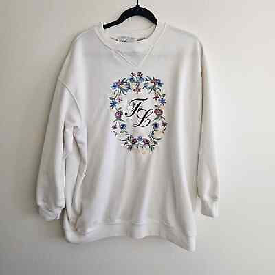 #ad French Laundry White Sweatshirt with Embroidered Lettering and Floral size Large $28.00