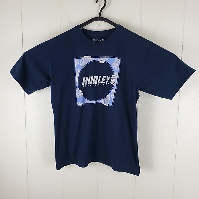 #ad Hurley Shirt Mens Large Blue Graphic Crew Neck Short Sleeve Stretch Pullover $9.21
