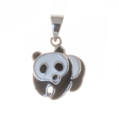 #ad Panda Bear Enamelled Pendant 925er Silver Symbol Jewelry New $11.25