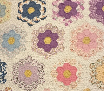 #ad Vintage Cutter Quilt Piece 19” x 21” Grandma’s Flower Garden Some Feed Sack #3 $32.96