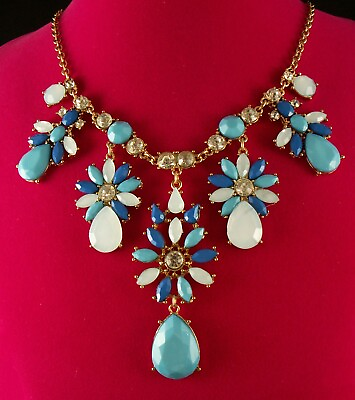 #ad Betsey Johnson Baby Blue Retro Glam Necklace with Crystal Rhinestones $28.99