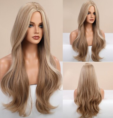#ad Synthetic Wig Heat Resistant Hair Fake Scalp Long Wavy Ash Blonde $15.19