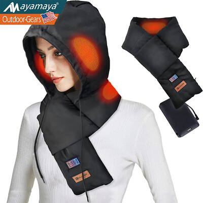 #ad Electric Heated Scarf with Hood Rechargeable Cordless Neck Heating Pad Wrap $33.11