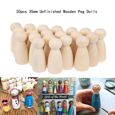 #ad 20Pcs 35mm Wooden Peg Dolls Unpainted Figures DIY Art Crafts Kids Gifts Handmade $5.42