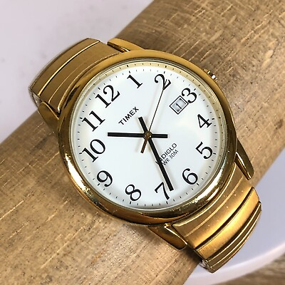 #ad Timex Mens Easy Reader Indiglo Day Gold Tone Stainless Band Quartz Watch $24.95
