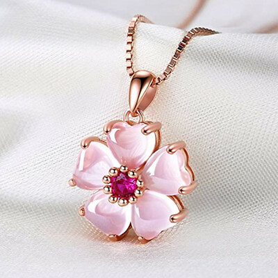 #ad Flower 14k Rose Gold Plated Necklace Pendant Women Cubic Zircon Jewelry Gift C $3.23