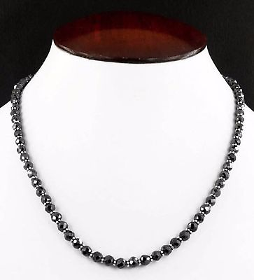 #ad #ad 5 mm Black Diamond Necklace 20 inches Faceted Bead Silver Luster Shine Certified $189.05