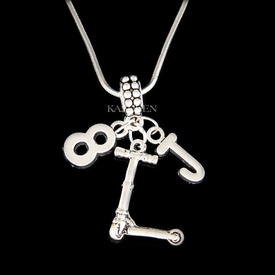 #ad Scooter 8th Birthday Boy Gift Initial Letter Necklace Skater Jewelry 5th 6th 7th $54.00