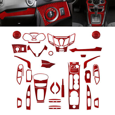 #ad 64Pcs For Ford Fiesta 2011 15 Red Carbon Fiber Full Interior Set Kit Cover Trim $245.08