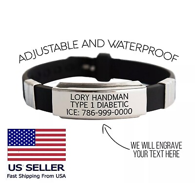 Personalized medical ID bracelet waterproof medical alert emergency bangle $15.45