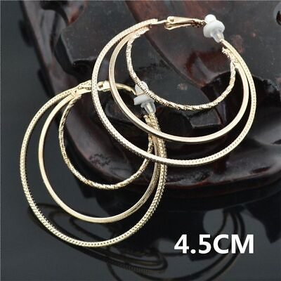 #ad Three Layer Clip Earring Silver Gold Non Pierced Hoop Earrings Fashion Jewelry $11.79