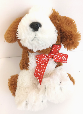 #ad Best Made Toys Plush Stuffed Puppy Dog Brown White Small 10quot; Shaggy Tan Red Bow $25.17