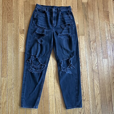 #ad Womens 8 X Long American Eagle Black Relaxed Mom Jean Distressed Destroyed $17.99