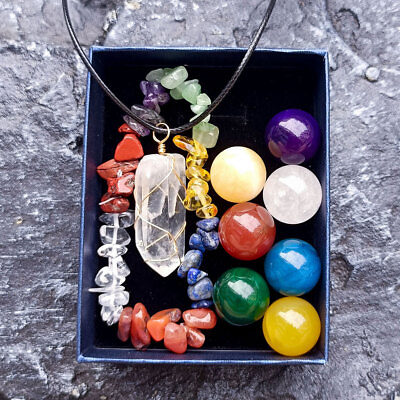 7Chakra Stones Sphere Ball Reiki Healing Natural Gem Hexagonal Crystal Set Gift $14.69