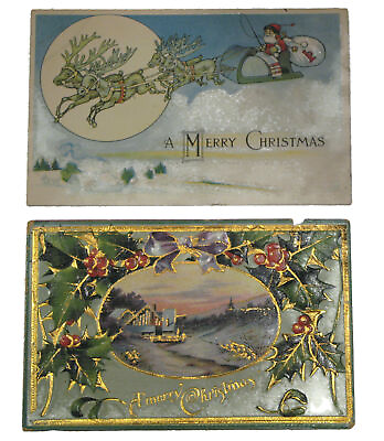 #ad 2 Vintage Christmas Postcards w Santa Claus Early 1900’s Colorful Germany Gold $29.95