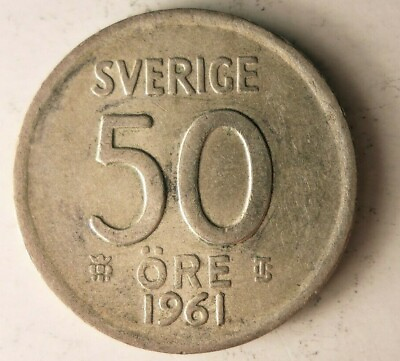 #ad 1961 SWEDEN 50 ORE Great Collectible FREE SHIPPING Sweden Silver Bin B $5.99