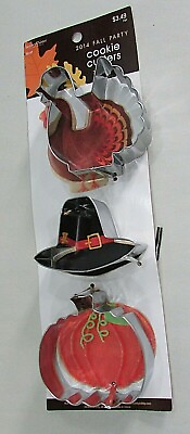 #ad New Set Three Pilgrim Hat Turkey Fall Pumpkin Thanksgiving Tin Cookie Cutters $15.00