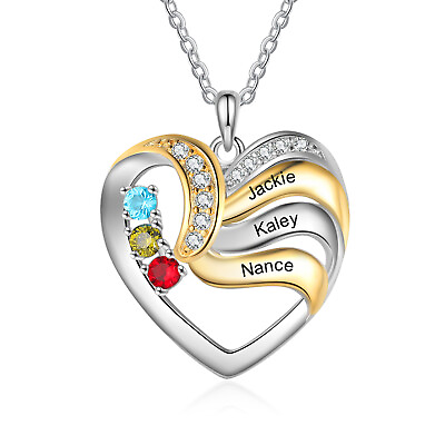 #ad Customized Family Name Heart Necklace With Birthstones Mother#x27;s Day Gift $15.99