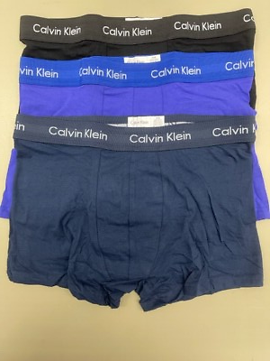 #ad Calvin Klein Cotton Stretch 3 Pack Men#x27;s Low Rise Trunks Black Purple Navy $23.99