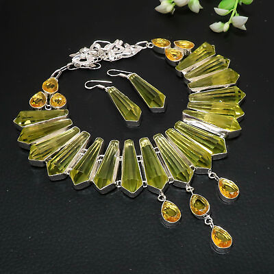 #ad #ad Green Amethyst Gemstone Handmade Wedding Gift For Wife Jewelry NecklaceEarrings $25.99