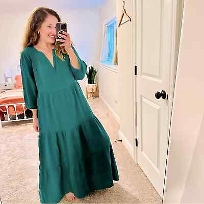 #ad 4our Dreamers Blue Green Cotton Gauze Tiered Maxi Dress Medium $89.00