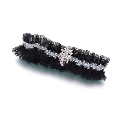 #ad Glamorous Black Rhinestone Tulle Garter One Size Fits Most 1 Pc lrlg955bk $16.95