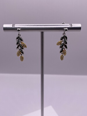 #ad Dangle Flower Leaf With Gold Accent Cluster Of Stones S925 Sterling Silver $21.41