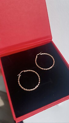 #ad 14k Real ROSE Gold Hoops Rosé Gold Hoops Earrings 14k Diamond Cut Hoop Earring $285.00