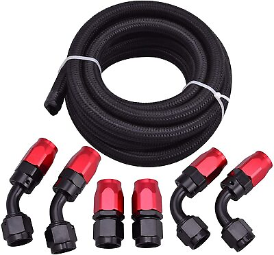 #ad Braided 3 8 Fuel Line 6AN Oil Gas Fuel Hose End Fitting Hose Separator Clamp Kit $40.99