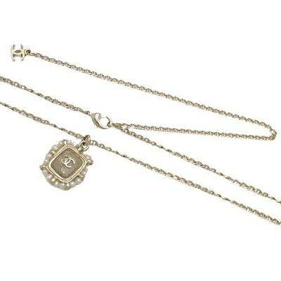 #ad CHANEL Necklace Pearl Crystal Chain GP Gold Engraved 42 60cm 1.8×1.9cm Box CC $776.26