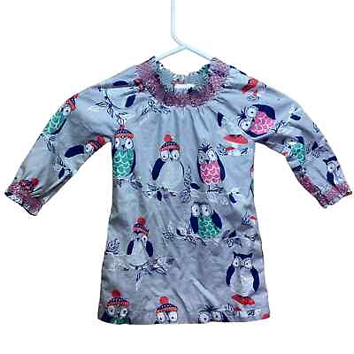 #ad Mini Boden Smocked Winter Owls in Beanies Dress Size 1.5 2 years $19.00