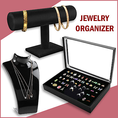 Ring Necklace Bracelet Watches Organizer Holder Jewelry Case Display Box Stand $7.99
