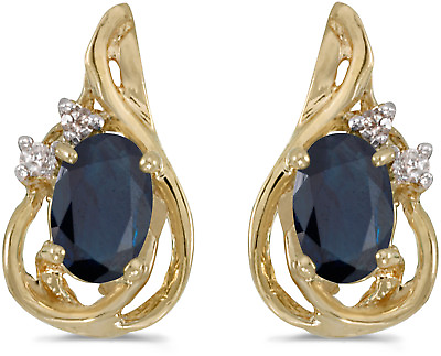 #ad 14k Yellow Gold Oval Sapphire And Diamond Teardrop Earrings $437.95