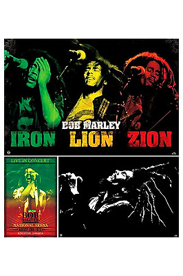 #ad Bob Marley 3 Individual Posters Iron Lion Black amp; White Concert Poster New $18.99
