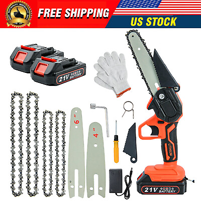 #ad NEW 4quot; 6quot; Mini Handheld Electric Chainsaw Cordless Chain Saw 21V w 3 Batteries $40.98
