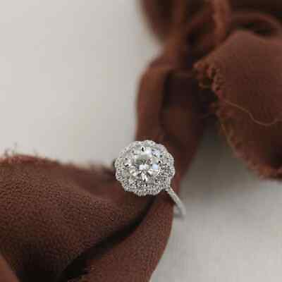 #ad Double Halo Sterling Silver Round Cut Moissanite Engagement Ring For Women $203.00