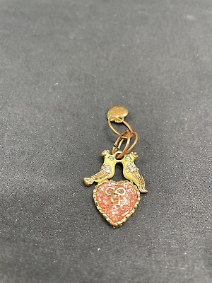 #ad Betsey Johnson Gold Tone Rose Heart Colored Diamond Rhinestone Love Bird Pendant $10.99