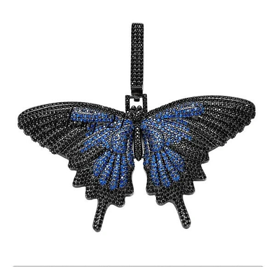 #ad 3.00 Ct Simulated Diamond amp; Sapphire 925 Silver Gold Plated BUTTERFLY Pendant $479.99
