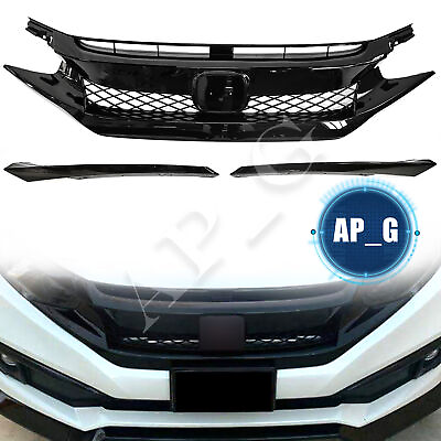 #ad For 2019 2021 Honda Civic Coupe Sedan Front Mesh Grille Type R Glossy Black $72.49