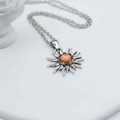 #ad Boho Sun Sunray Pendant Necklace Inlaid Gemstone Vintage Style Jewelry For Women $9.98
