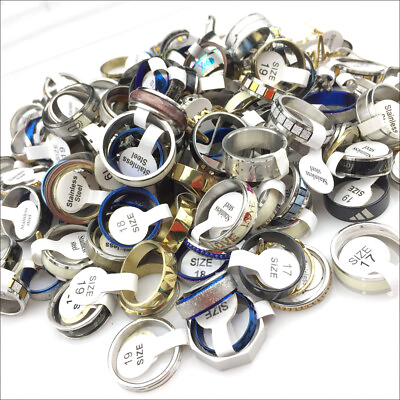 #ad Wholesale Lot 100pcs Mixed Ring Men#x27;s Women#x27;s Fashion Stainless Steel Band Rings $12.56