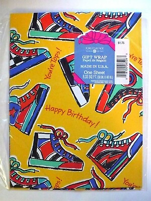 #ad VINTAGE AMERICAN GREETINGS BIRTHDAY HIGH TOPS SHOES GIFT WRAP SEALED PKG. $5.49