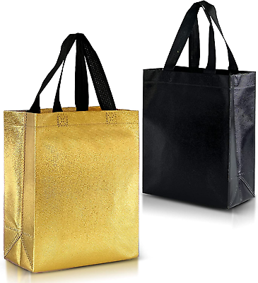 #ad Black amp; Gold Gift Bags Medium Size Set of 12 Reusable Gift Bags with 6 Black G $23.00