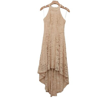 #ad Dressystar Halter High Low Dress Small Beige Floral Lace Cocktail Bridesmaid $19.95