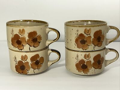 #ad Retro Vintage Otagiri 4 Soup Mugs Bowls Pansies Handcrafted Japan Set Of 4 Nice $39.99